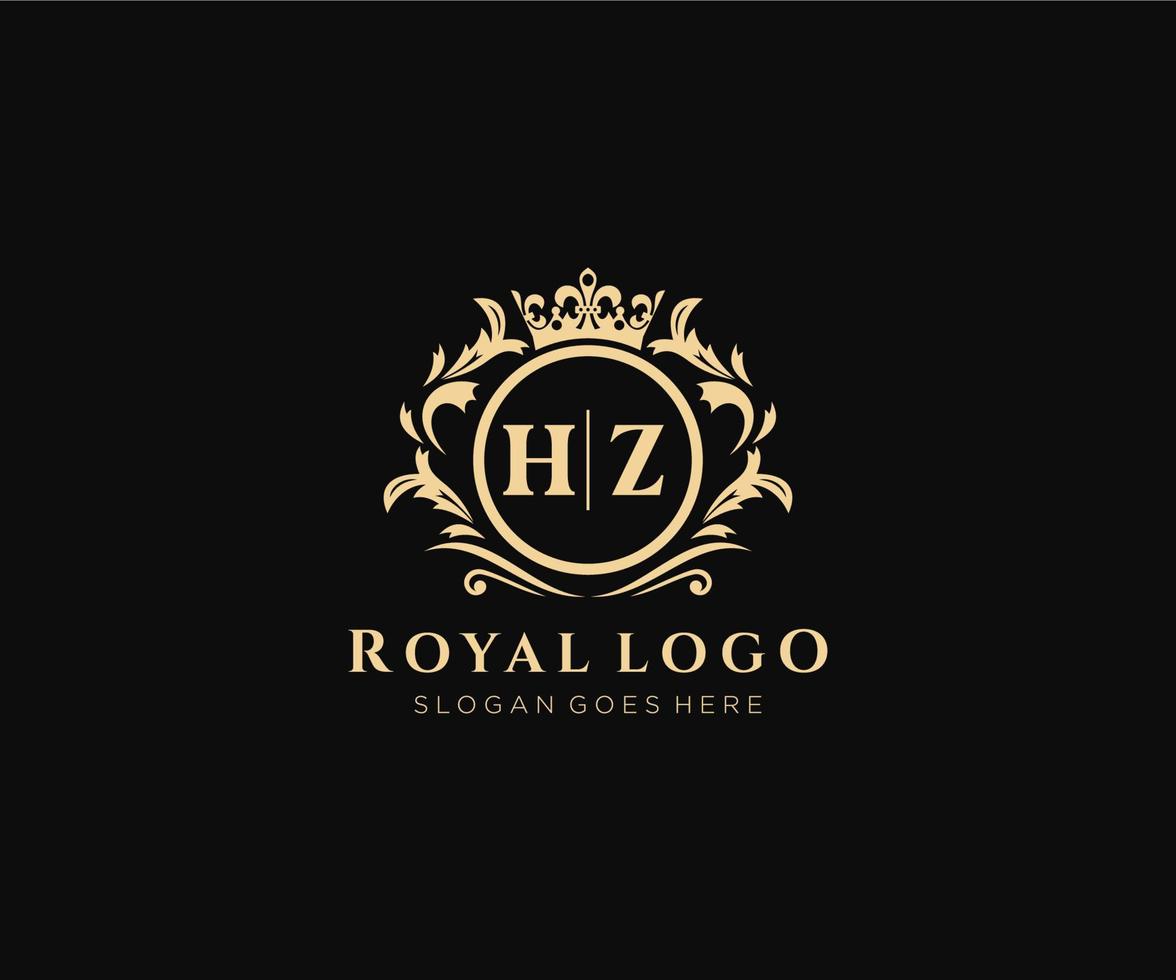 Initial HZ Letter Luxurious Brand Logo Template, for Restaurant, Royalty, Boutique, Cafe, Hotel, Heraldic, Jewelry, Fashion and other vector illustration.