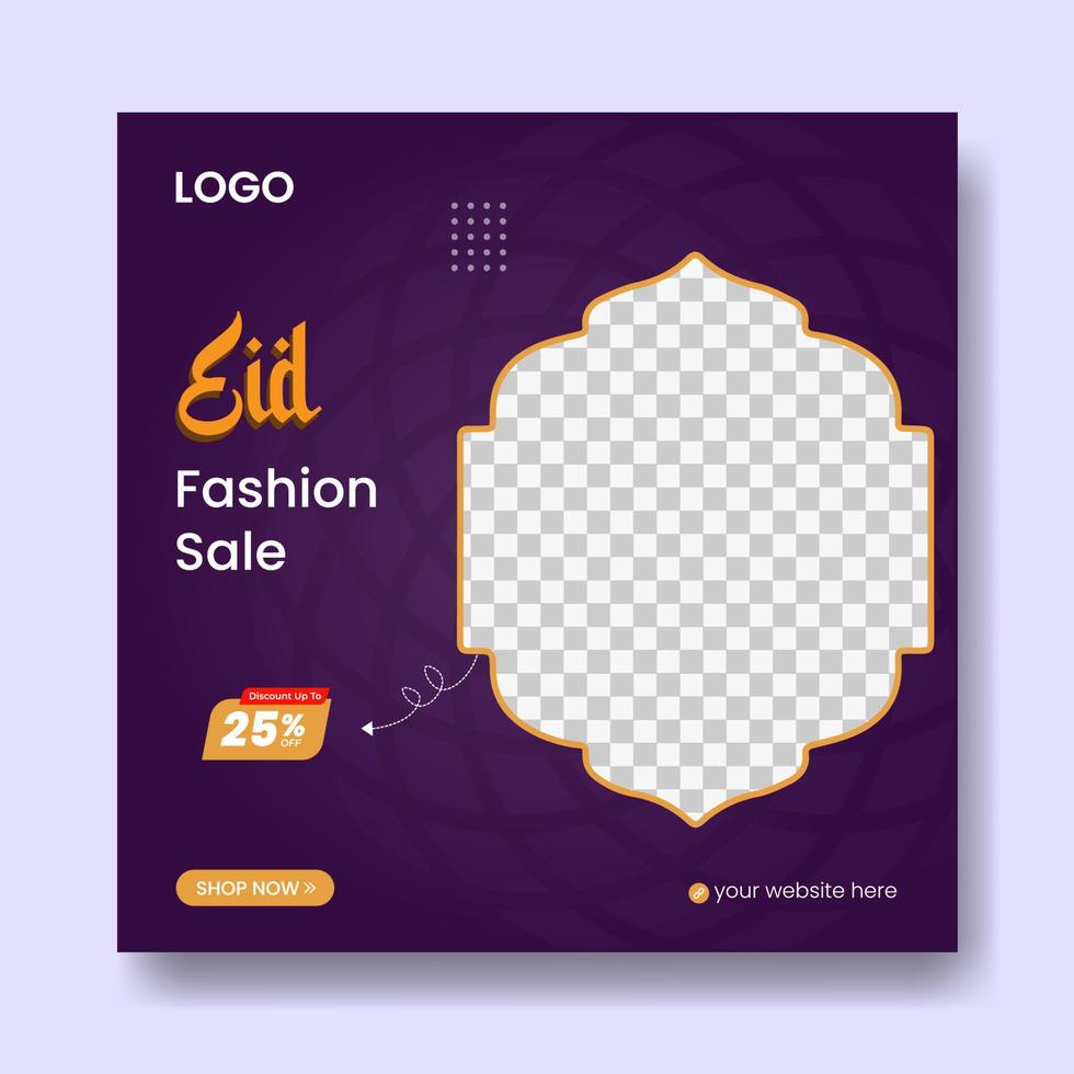 Eid fashion sale banner and social media post Template, Ramadan Kareem theme Sale square flyer and banner. Big sale bundle Eid ads post, Greeting card Islamic background design with Lantern, Half Moon vector