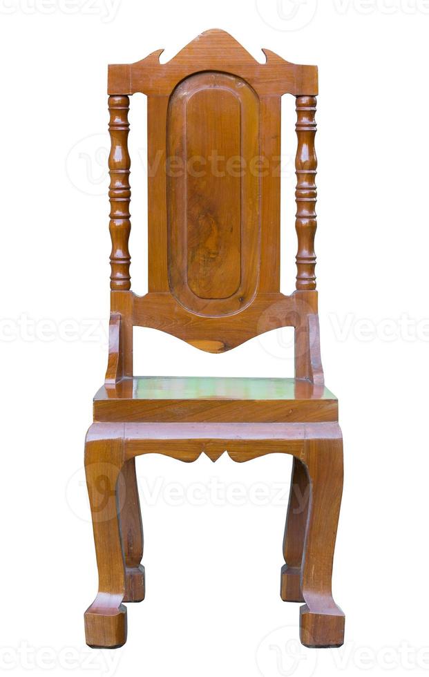 front view of antique wood chair isolated on white with clipping path photo