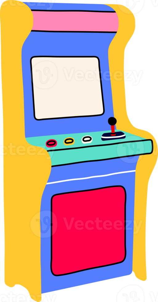 Classic nostalgic 80s 90s elements in modern style flat, line art style. Hand drawn PNG retro illustration of arcade game machine, slot machine, Oldschool Gaming. Fashion patch, badge, emblem, logo