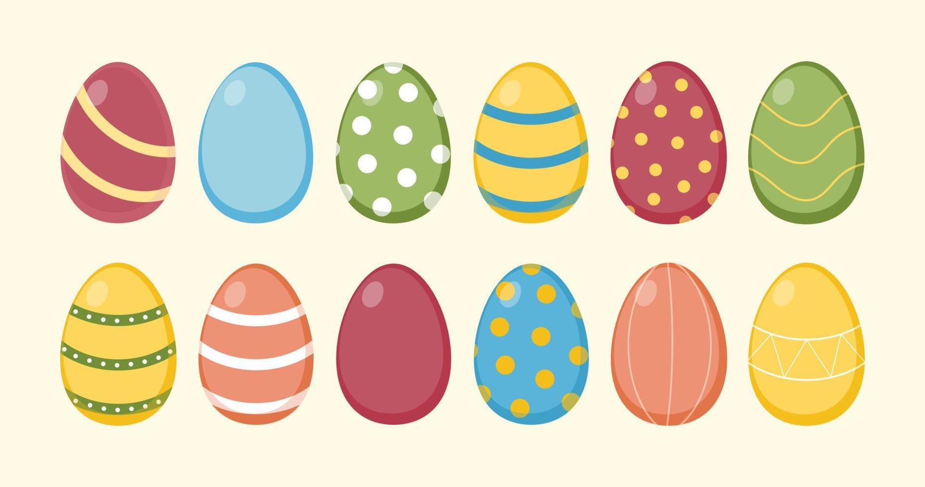 Set of easter eggs isolated on yellow background. Easter design. vector
