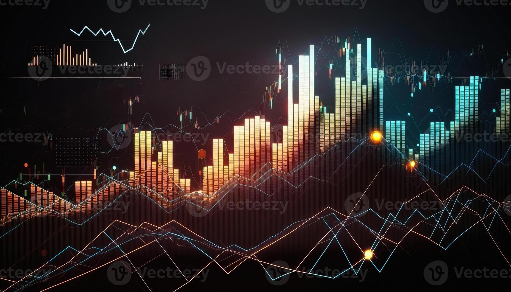 generativo ai, valores mercado gráfico líneas, financiero grafico en tecnología resumen antecedentes representar financiero crisis, financiero fusión de un reactor. tecnología concepto, comercio mercado concepto. foto