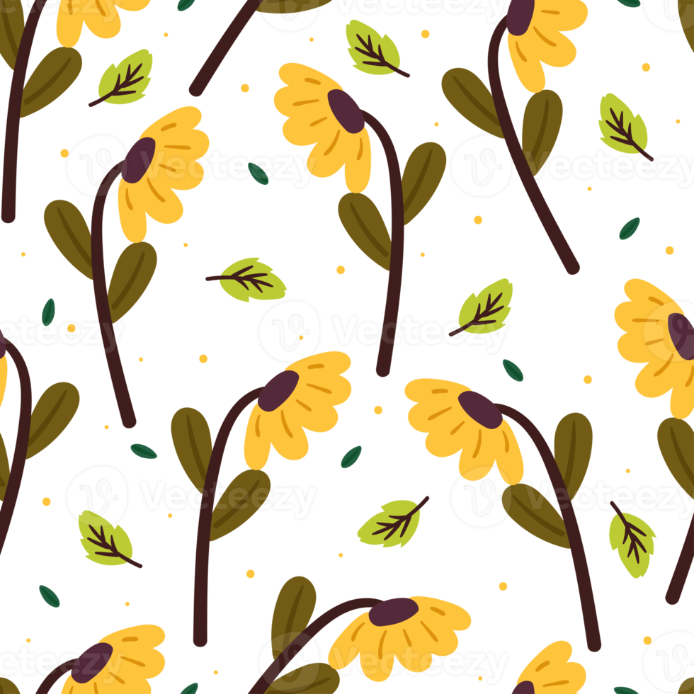 seamless pattern cartoon flower and leaves. botanical wallpaper for textile, gift wrap paper png