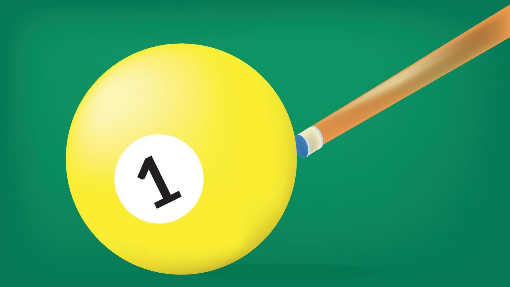 macro number 1 Billiard ball with stick vector illustration. perfect for tournament poster and banner.
