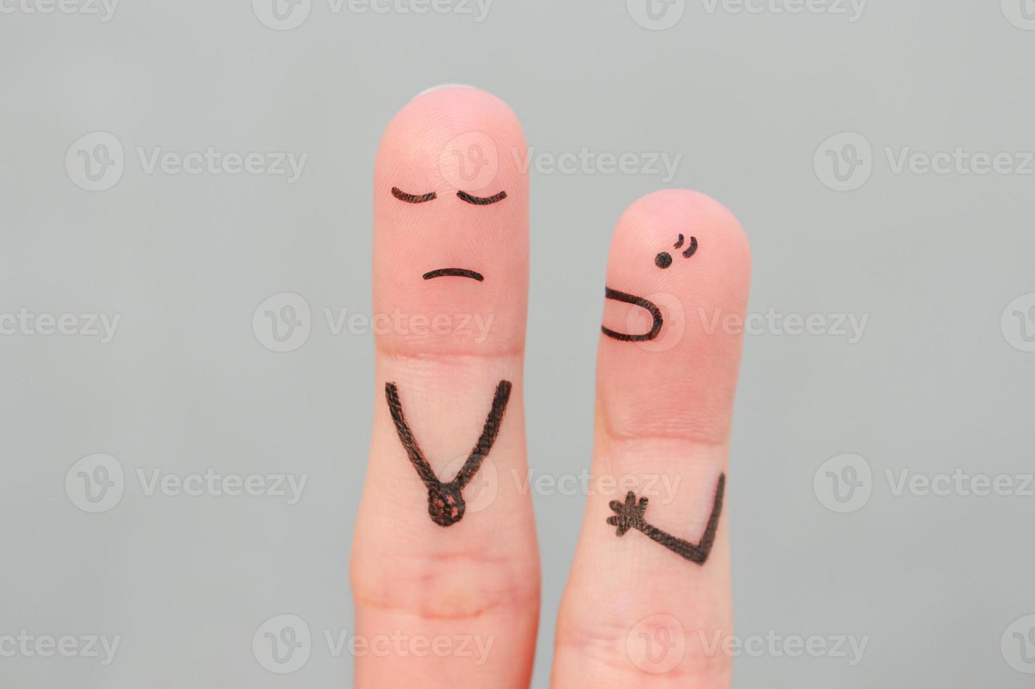 Fingers art of family during quarrel. Concept of wife shouts on husband. photo
