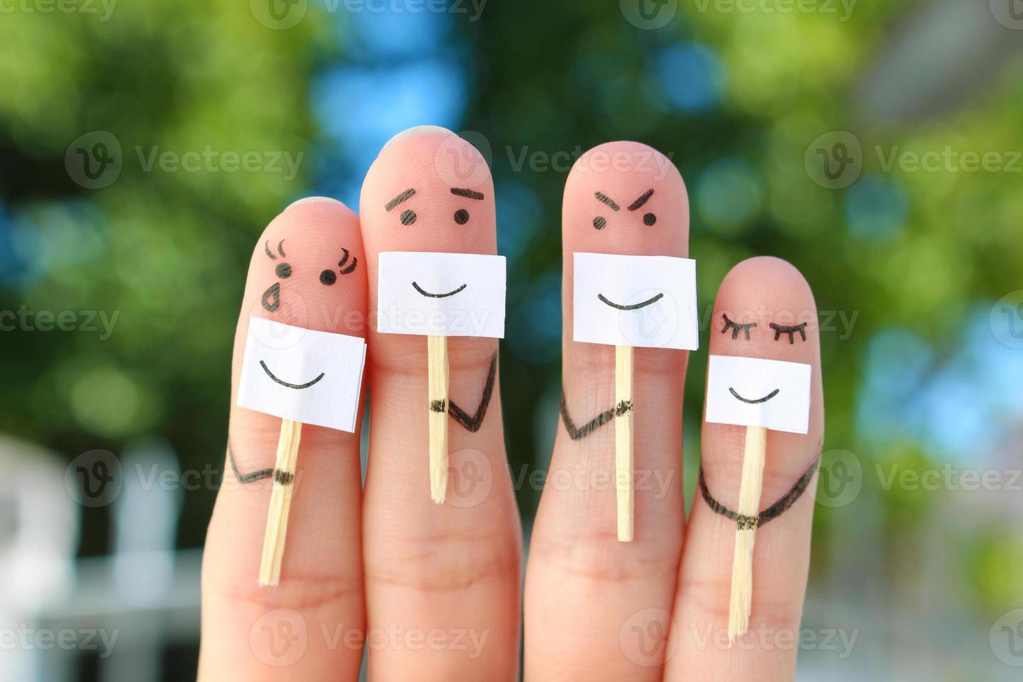 Fingers art of family. Concept of people hiding emotions. photo