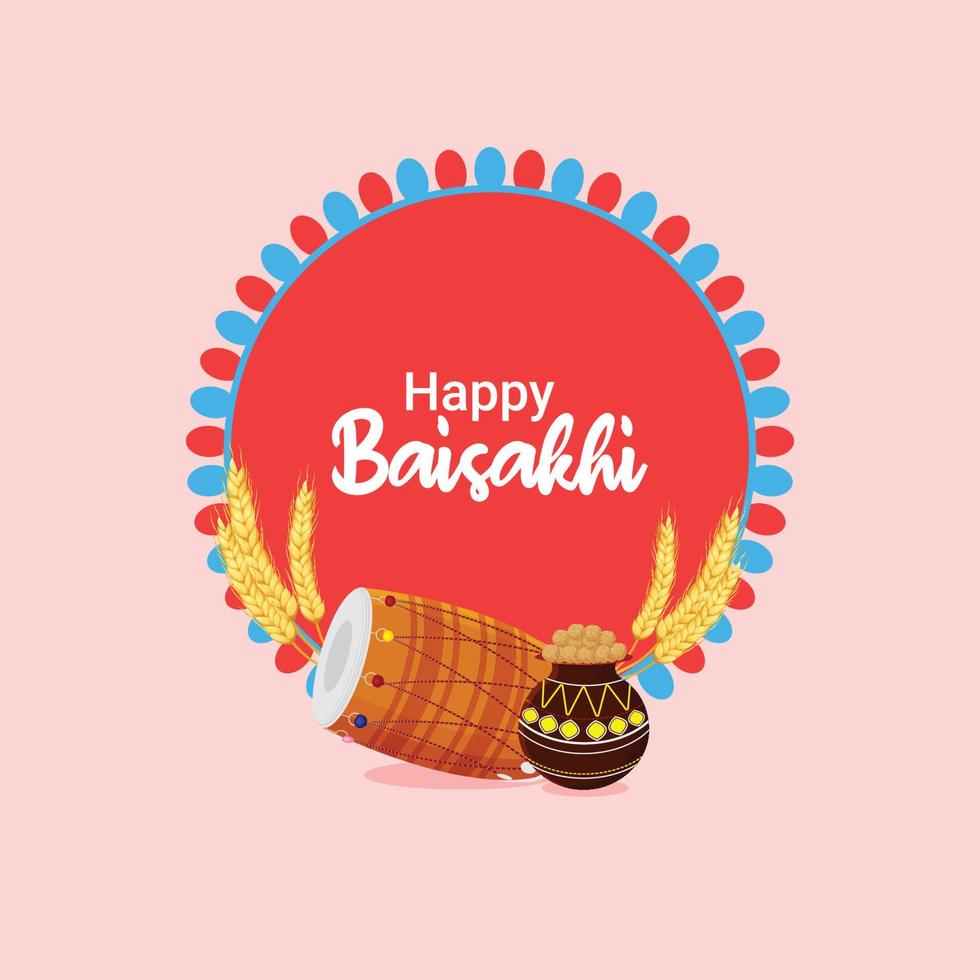 Realistic flat design concept for happy baisakhi indian festival vector