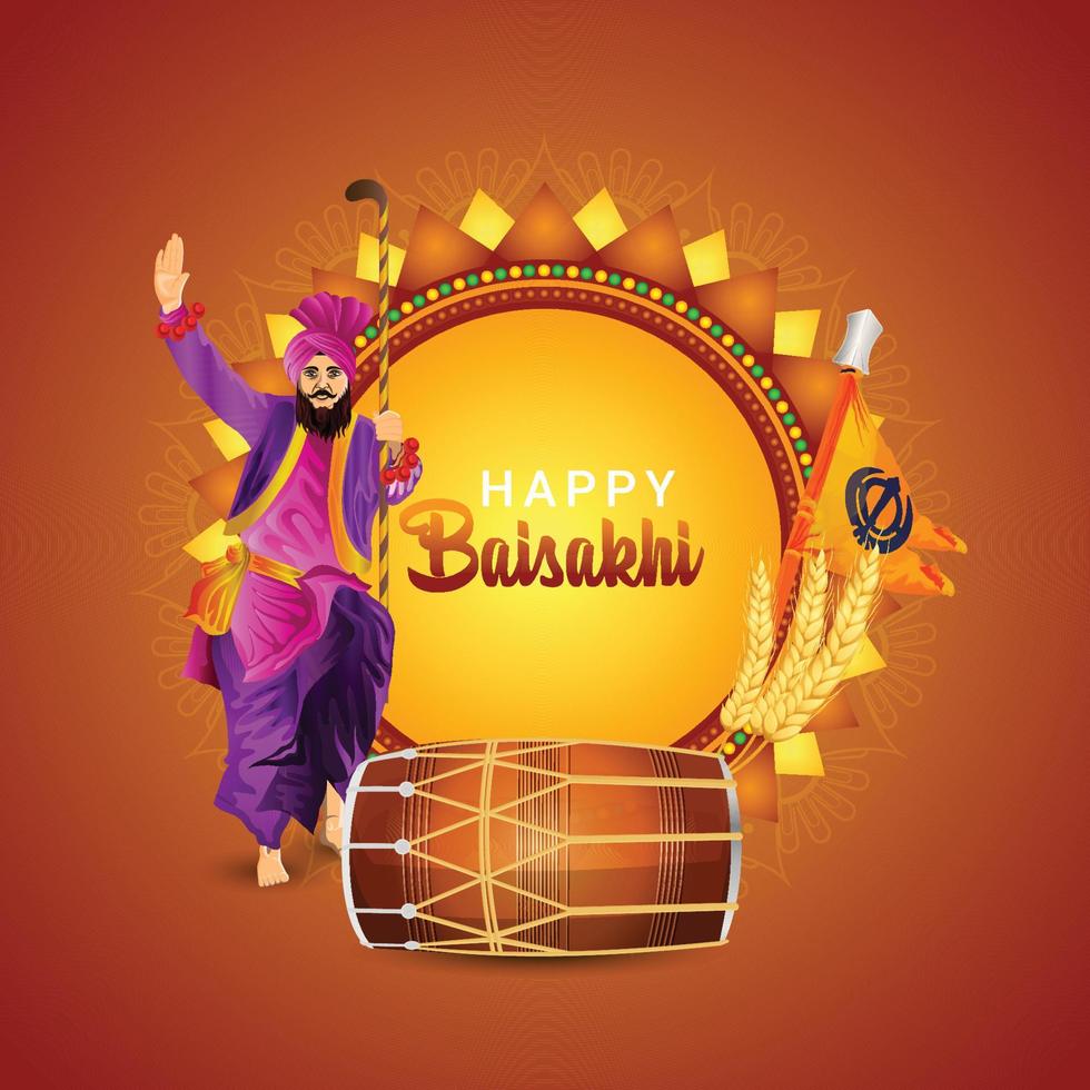 Wheat field for punjabi harvest festival happy baisakhi celebration design vector