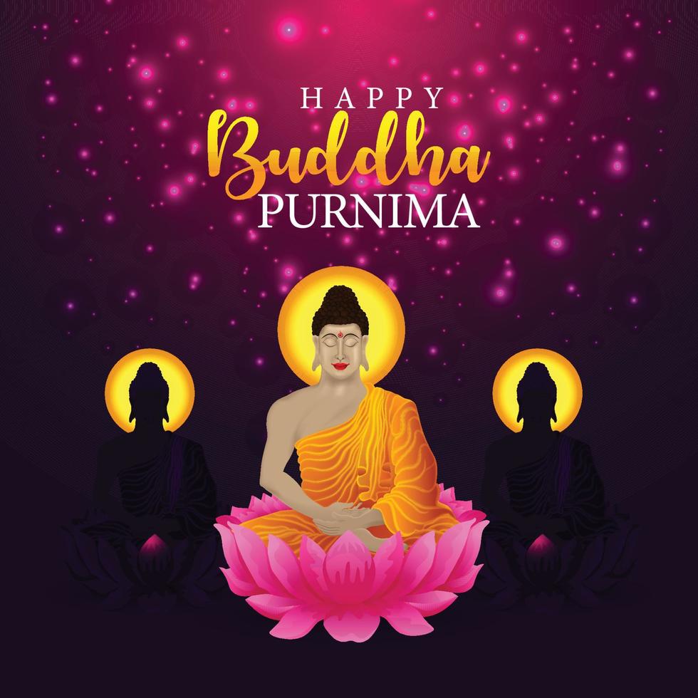 contento Buda purnima, gautam Buda meditando, vector ilustración