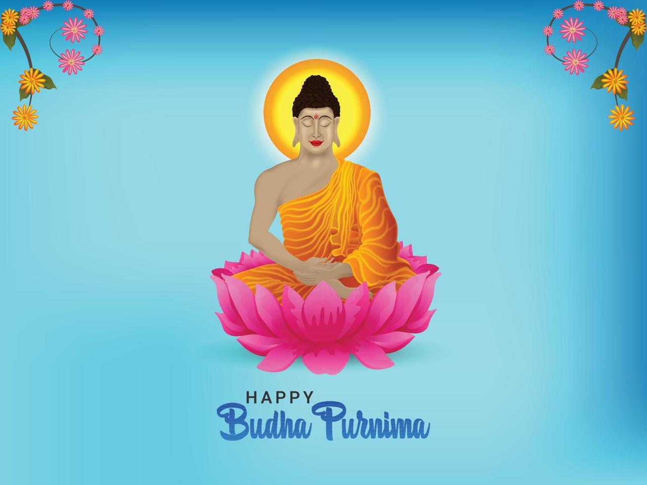 Happy buddha purnima, gautam buddha meditating, vector illustration