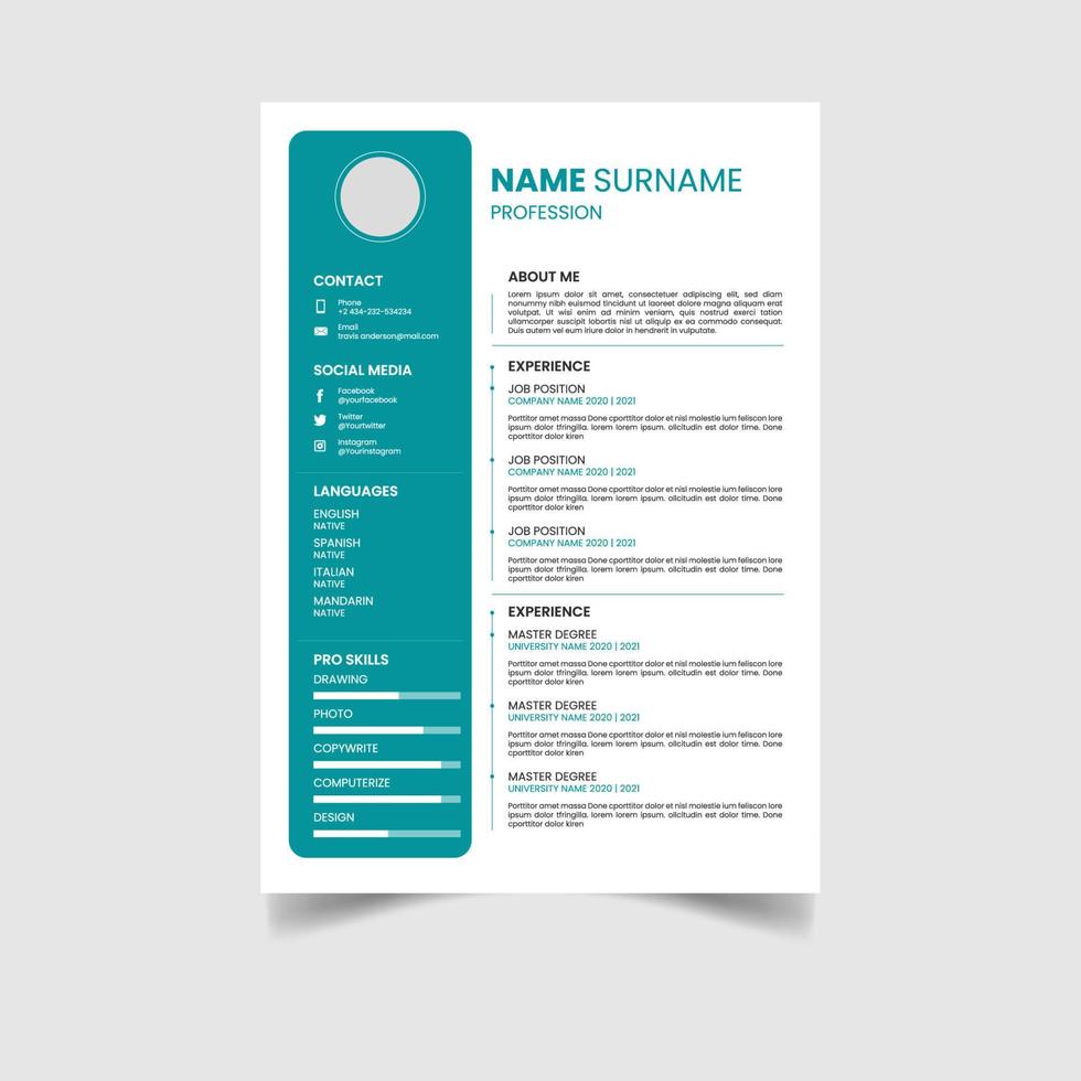 Creative resume design template vector