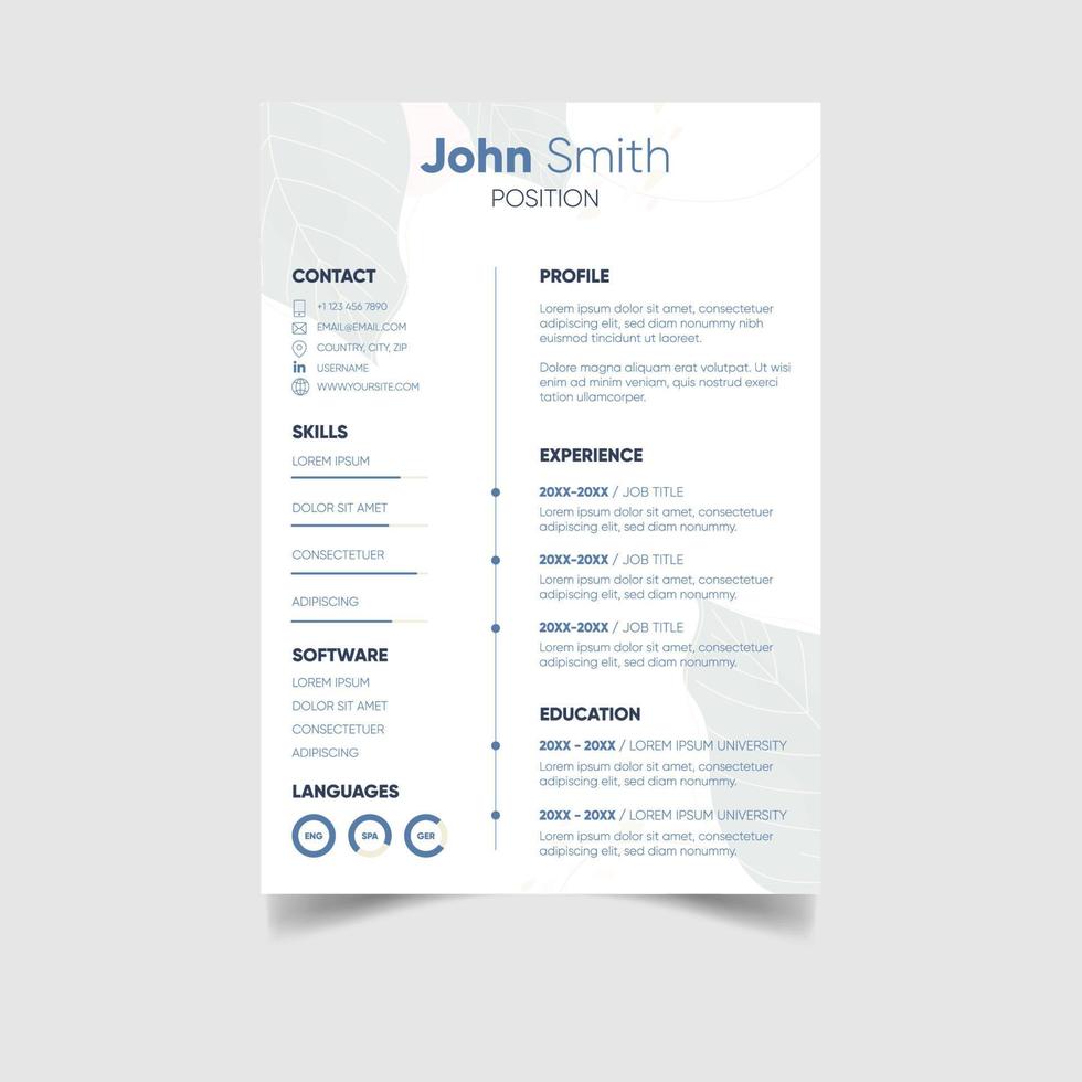 Minimalist professional cv or resume template design vector