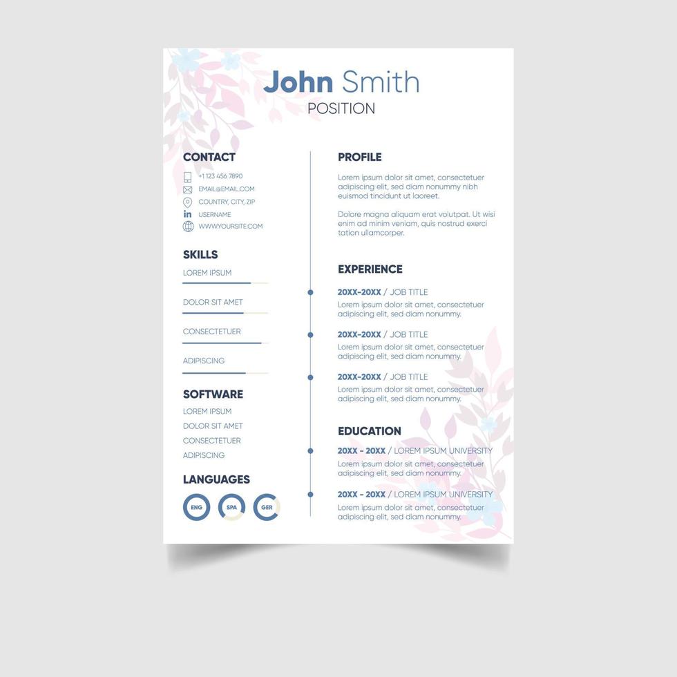 Minimalist professional cv or resume template design vector