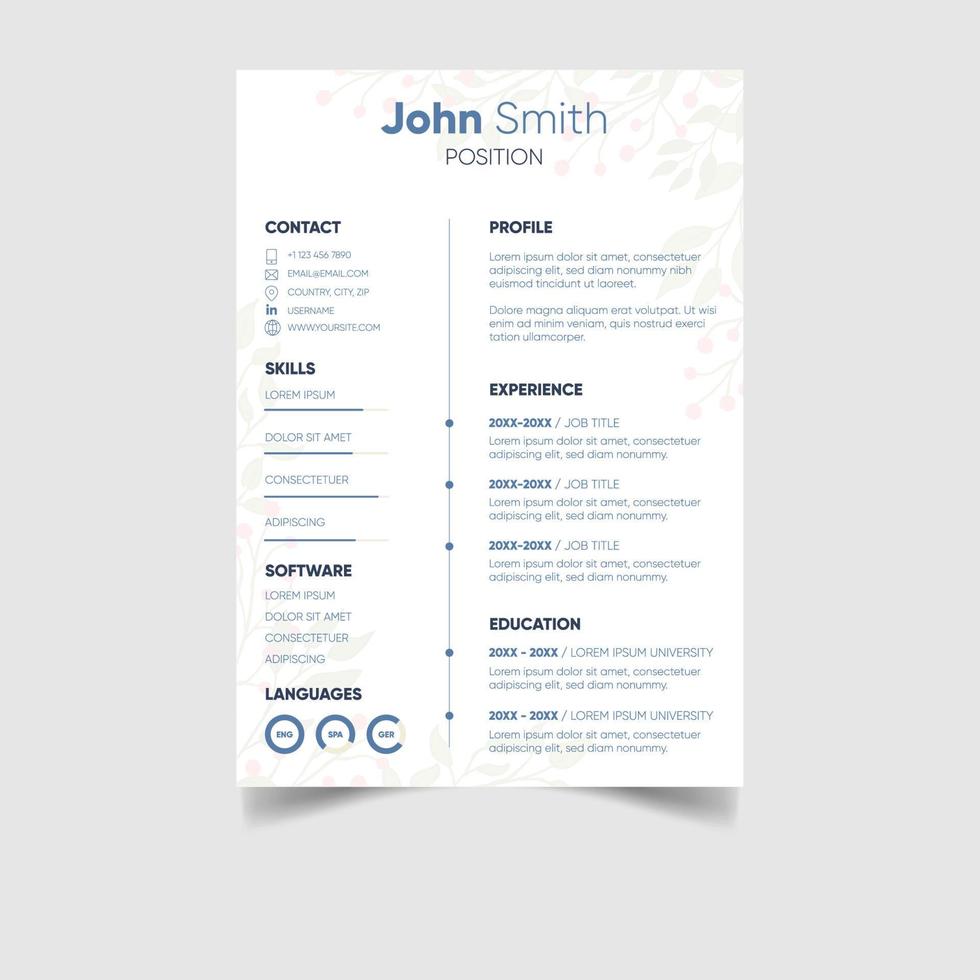 minimalista profesional CV o currículum modelo diseño vector