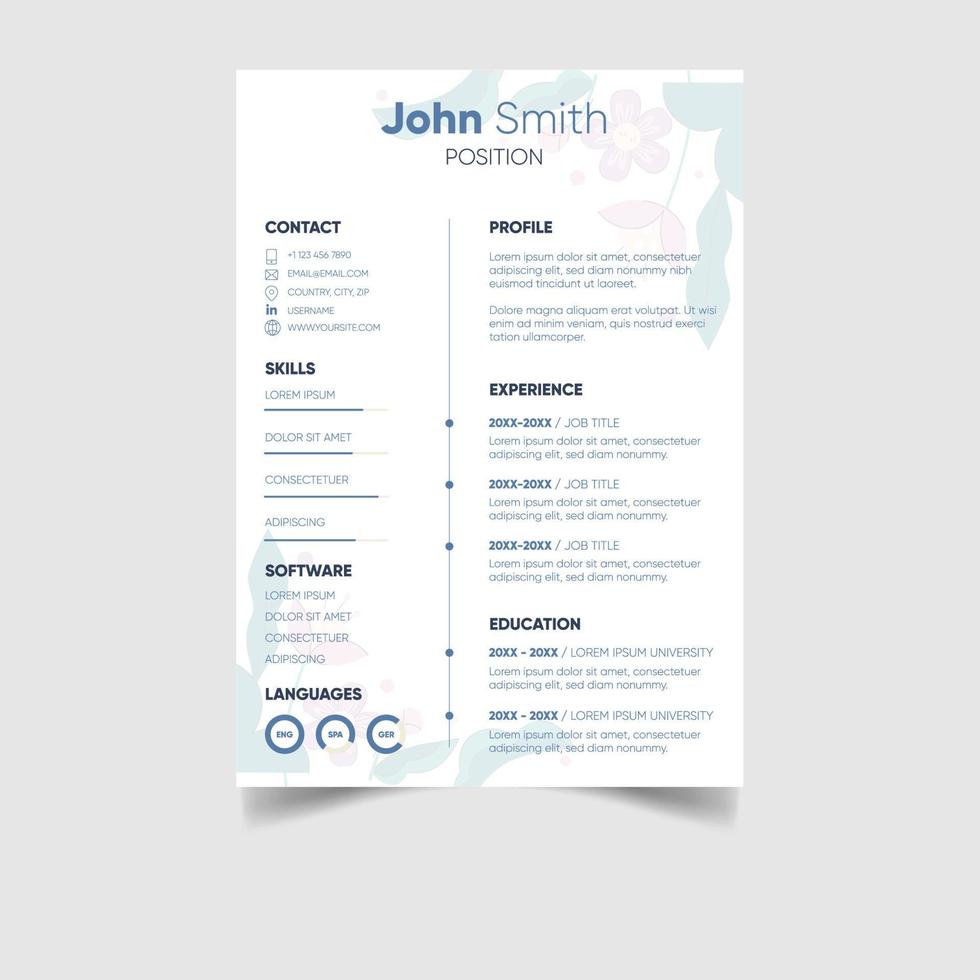 Minimalist professional cv or resume template design vector