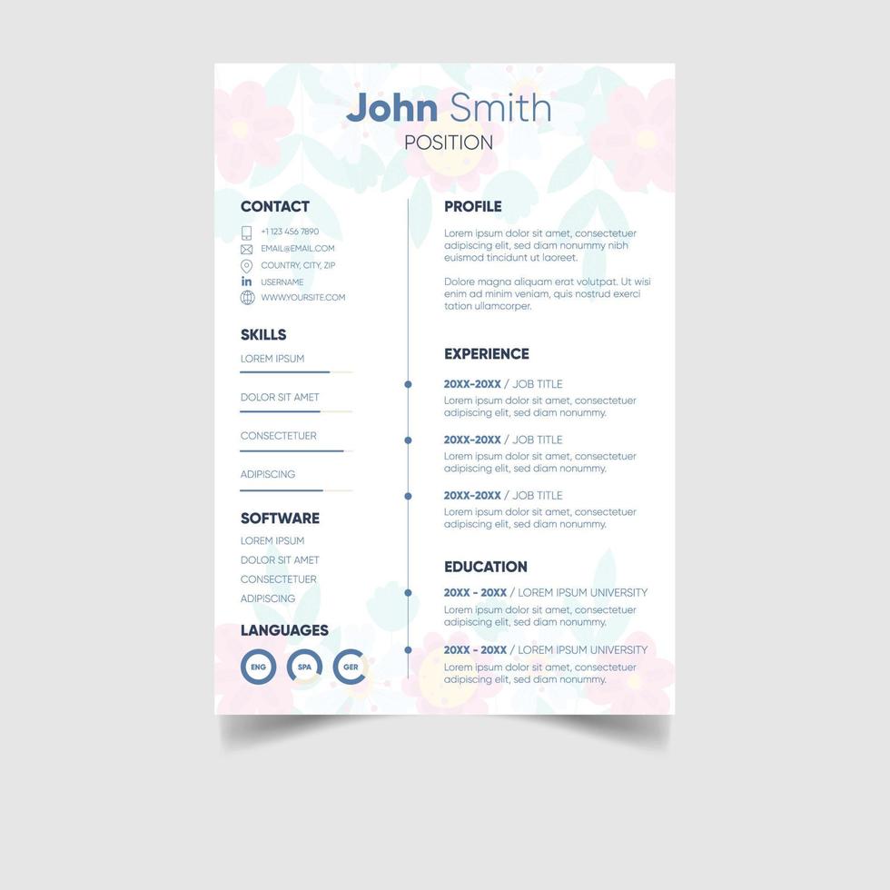 Minimalist professional cv or resume template design vector