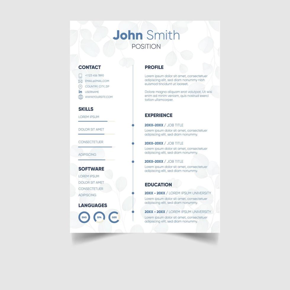 minimalista profesional CV o currículum modelo diseño vector