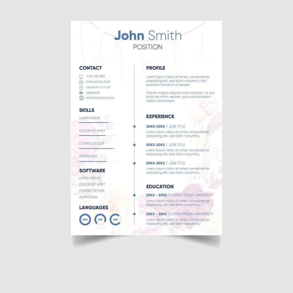 Professional modern resume or cv template vector