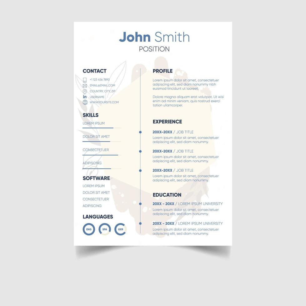 Professional modern resume or cv template vector