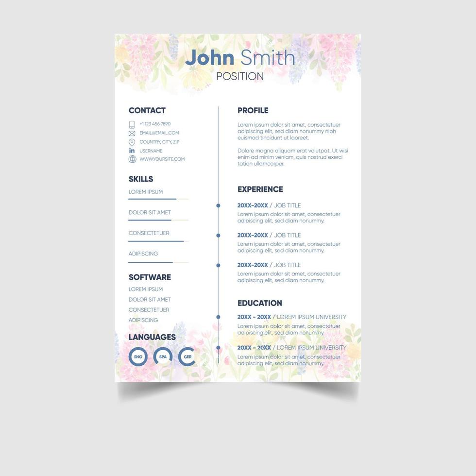 Minimalist professional cv or resume template design vector