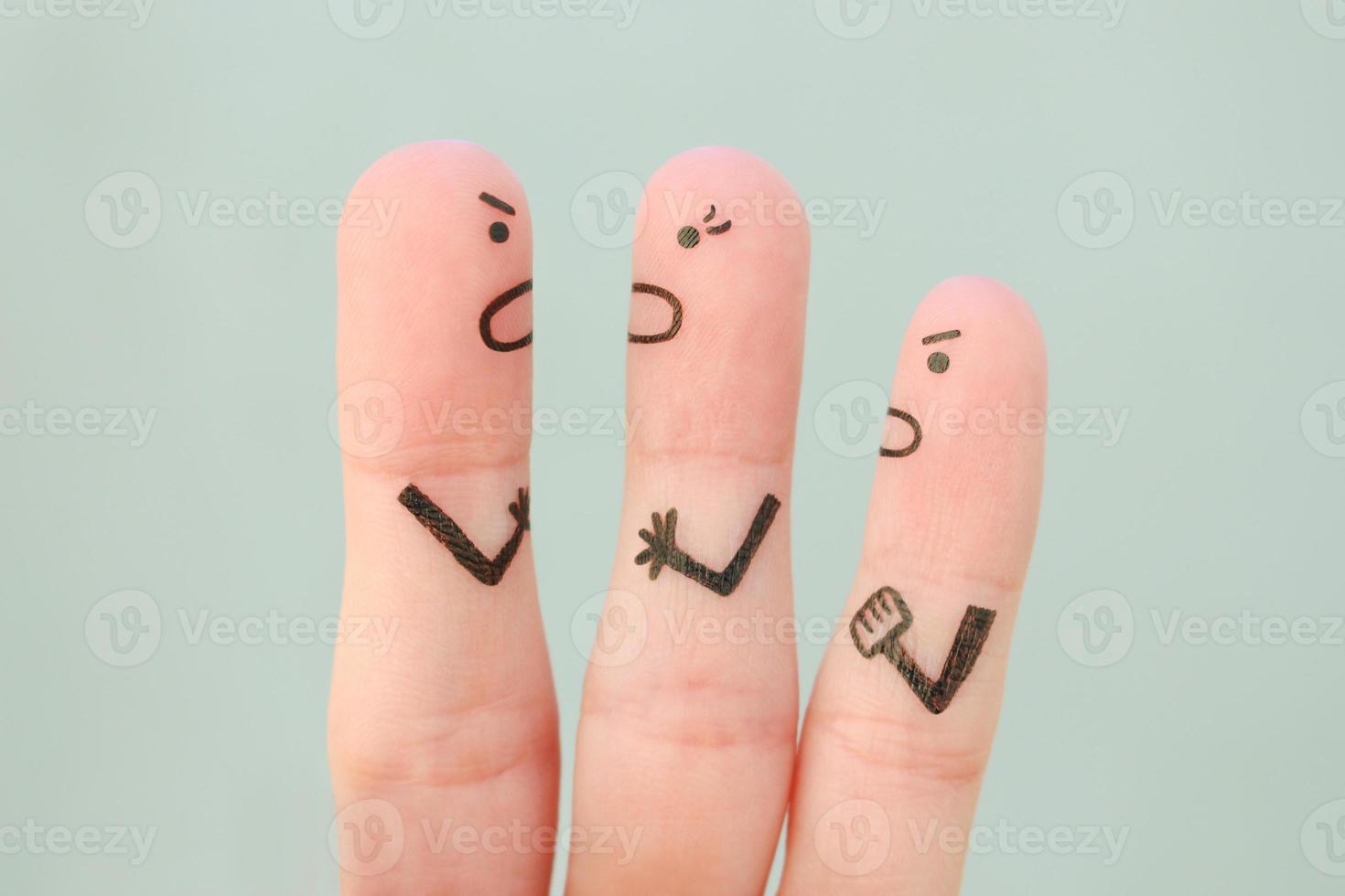 Fingers art of family during quarrel. photo