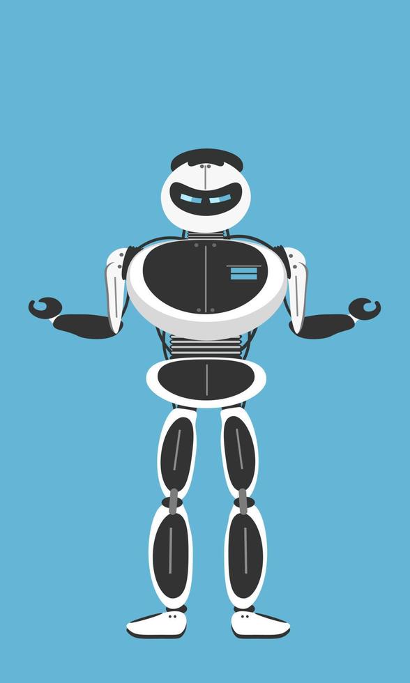 gray and white robot on a blue background in full growth vector