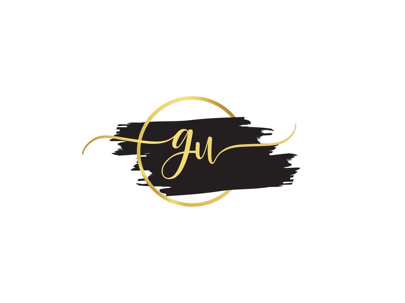 Signature Gu Logo Letter, Brush GU Logo Icon Vector Signature Letter