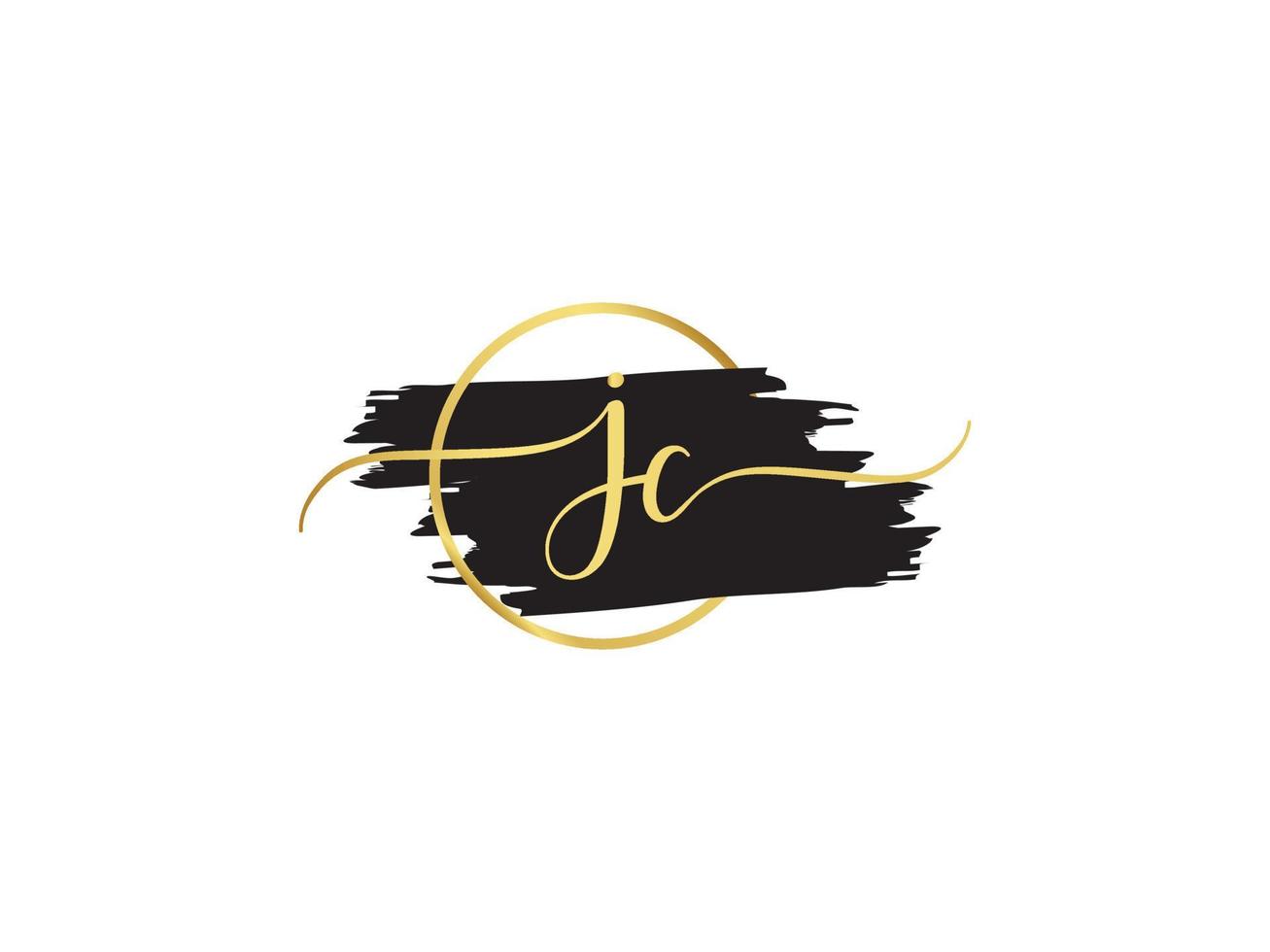 Monogram Jc Signature Logo, Luxury JC Brush And Golden Signature logo vector