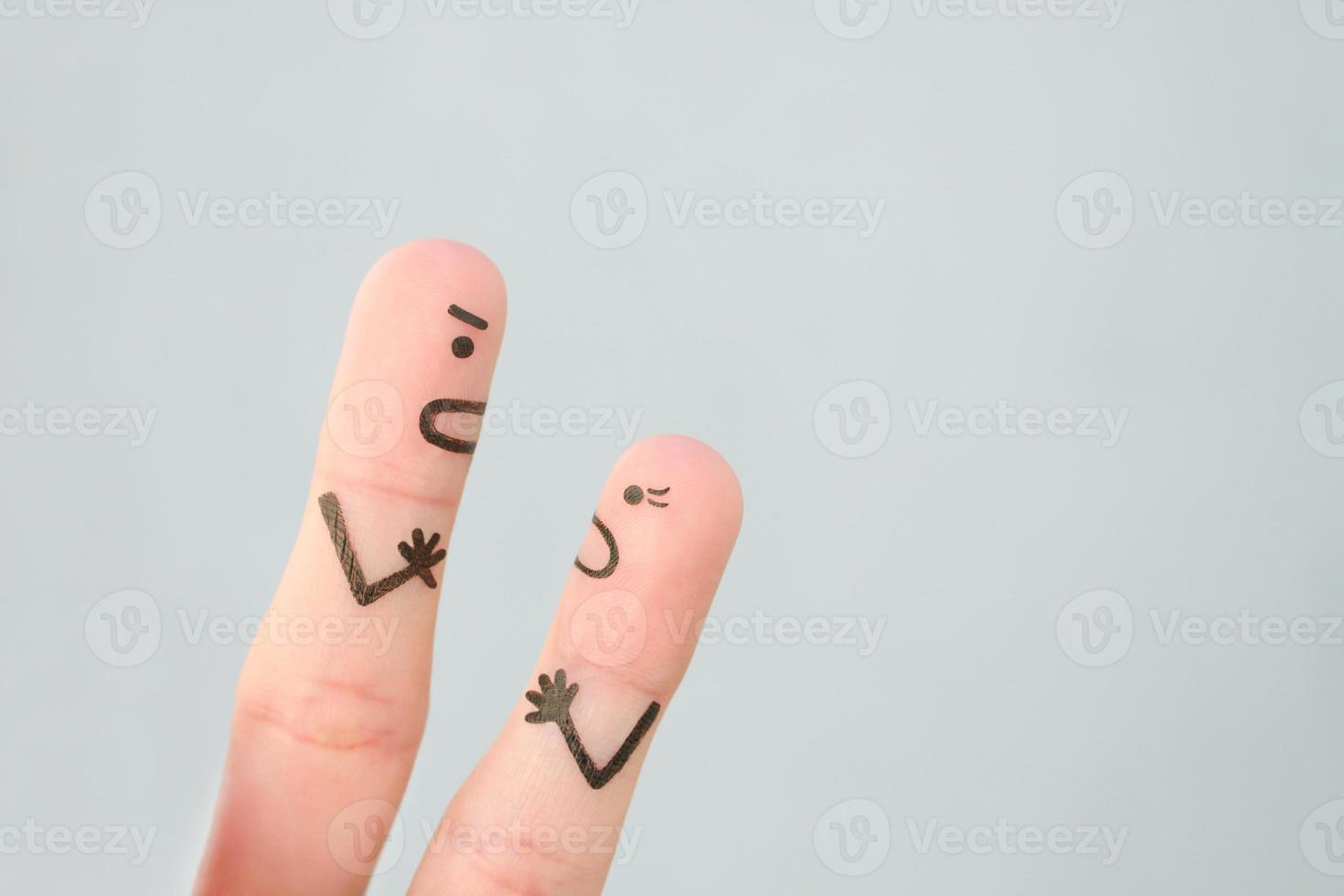 Fingers art of couple during quarrel. photo