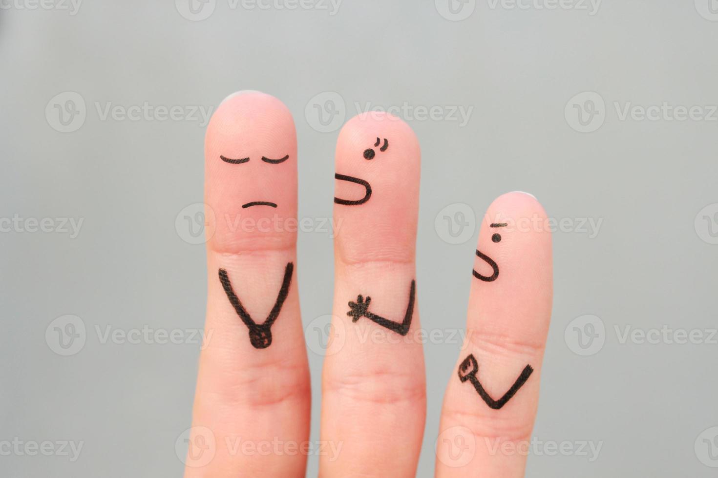 Fingers art of family during quarrel. Concept of wife shouts on husband. photo
