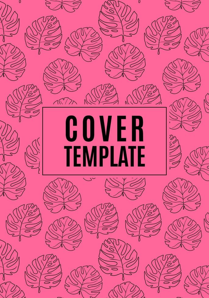 Cover template with manstera leaves on pink background vector