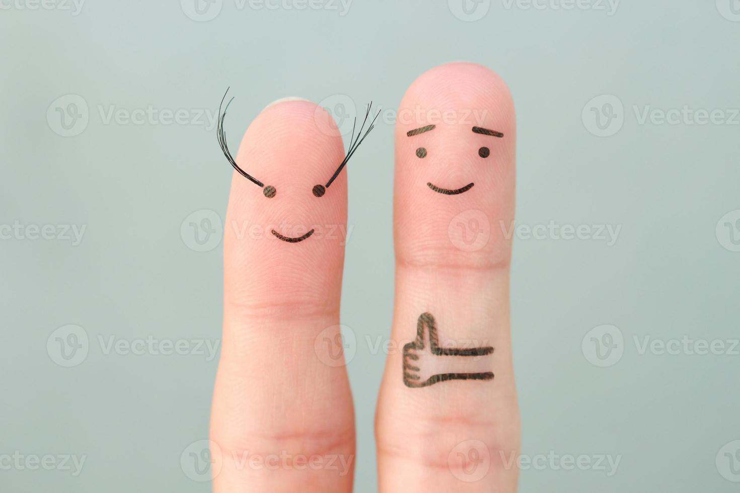 Fingers art of Happy couple. Man likes women's long eyelashes . photo