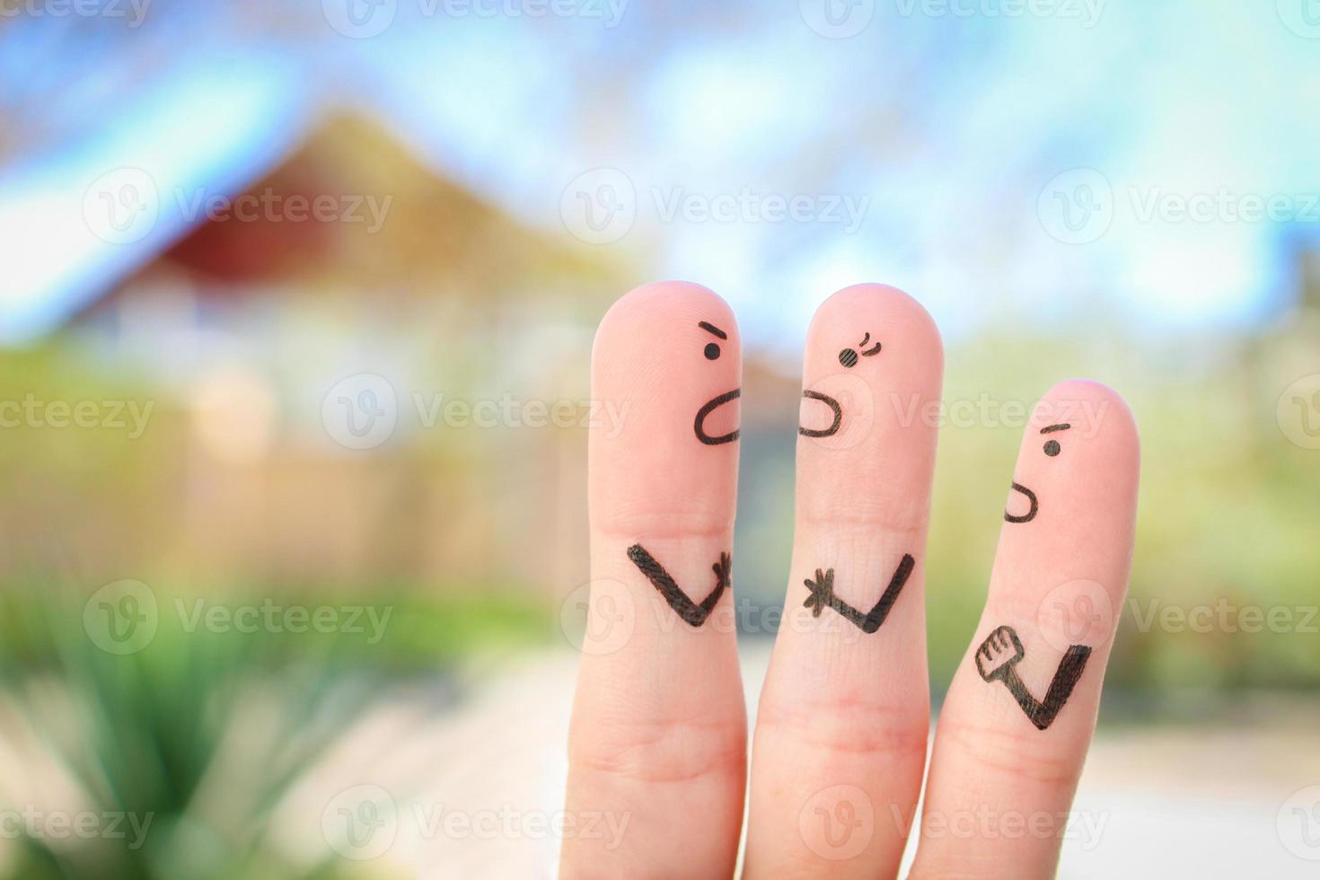 Fingers art of family during quarrel. photo
