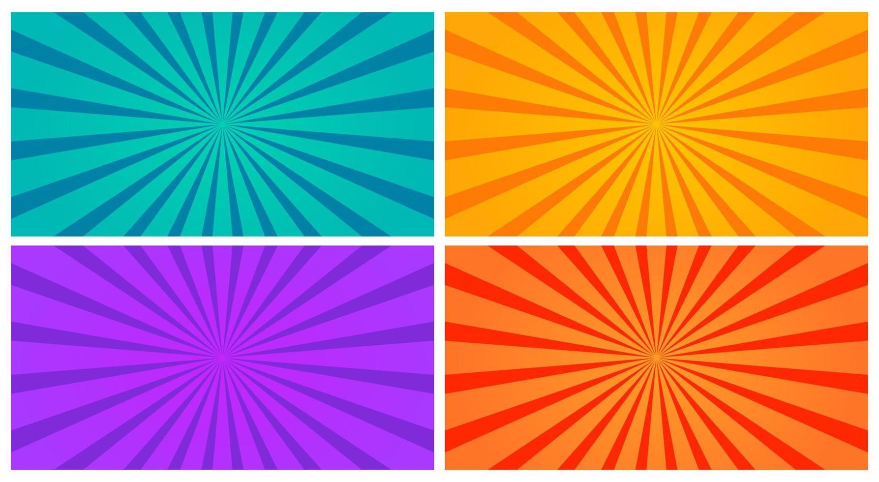 Colorful Sunburst Wide Abstract Background Set vector