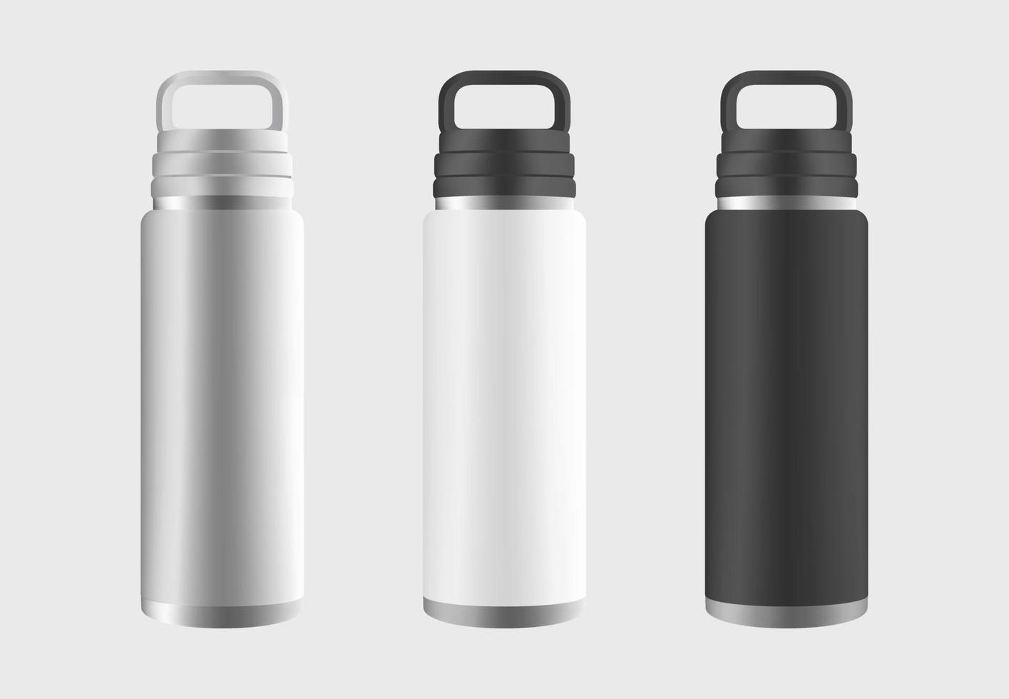 Black White Steel Water Bottle Vector Mockup Set