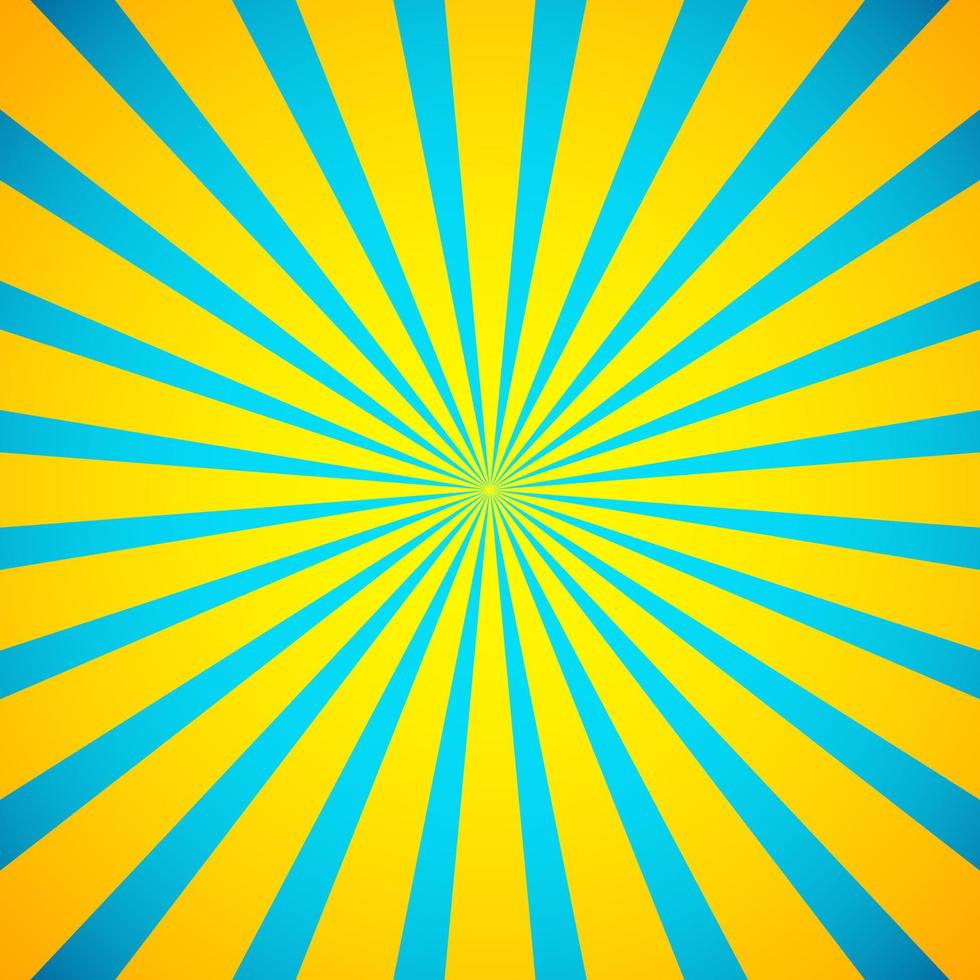 Yellow Blue Retro Gradient Sun Rays Vector Background