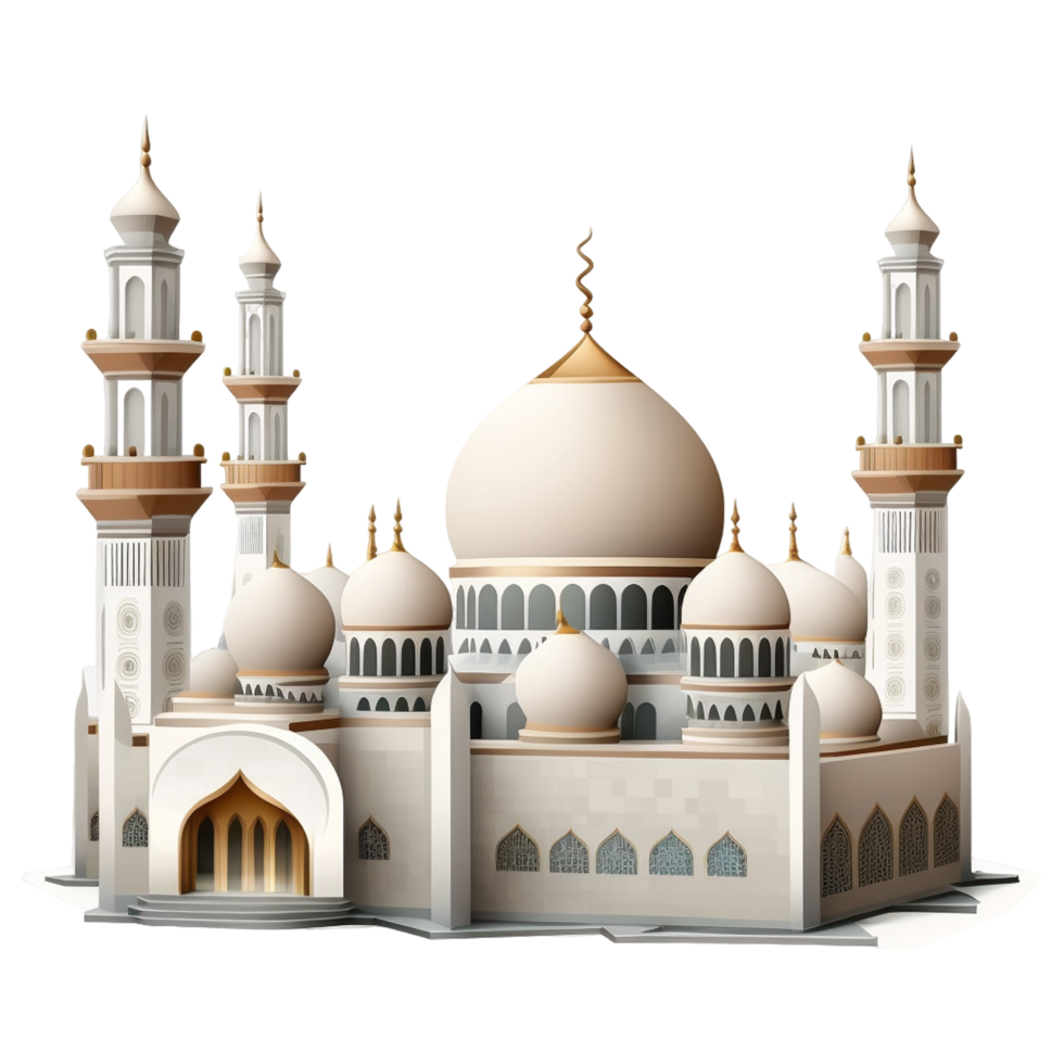 3d Mosque White Gold Islamic Perspective png