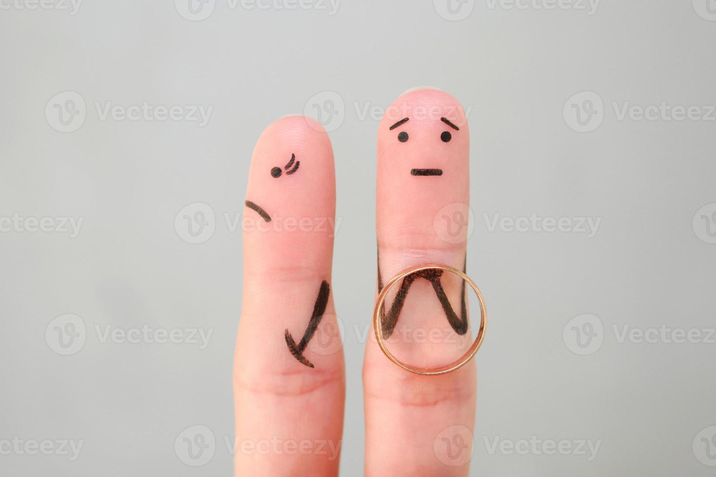 Fingers art of couple. Concept man made an offer to get married, woman refused. photo
