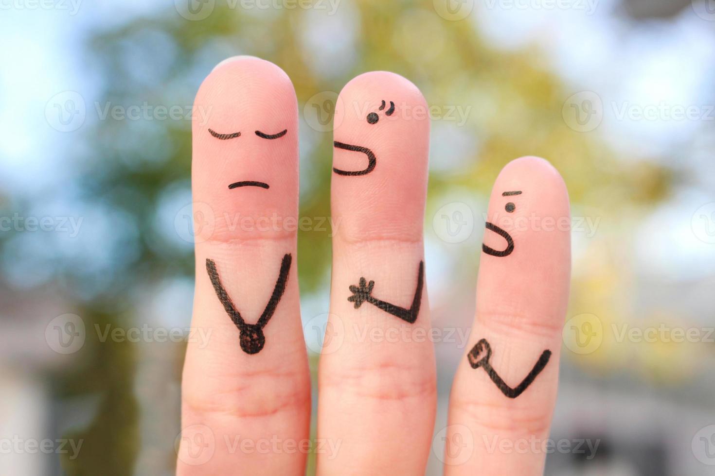 Fingers art of family during quarrel. Concept of wife shouts on husband. photo