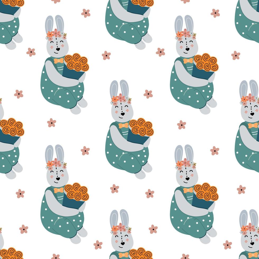 Easter bunny seamless pattern holiday animals background vector