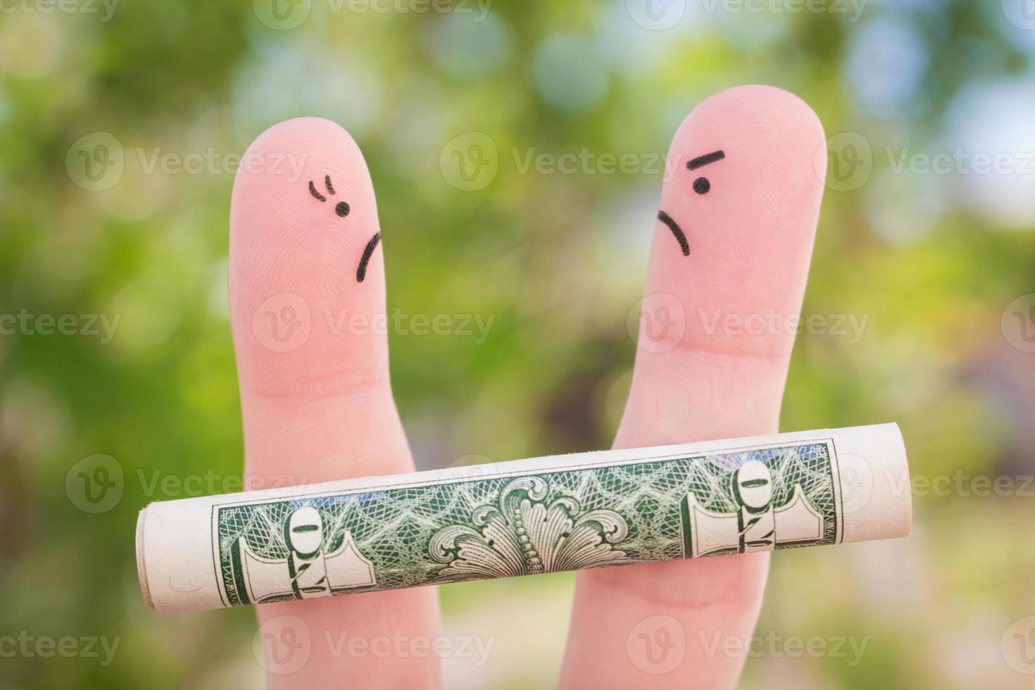 Fingers art of family during quarrel. Concept of man and woman can not divide property after divorce. photo