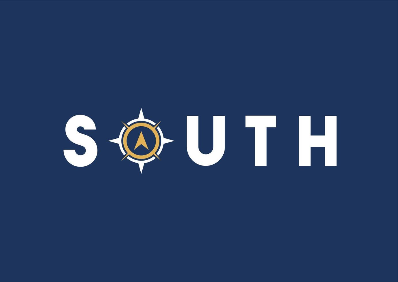 south Compass logo design template. Vector illustration in blue and yellow colors.