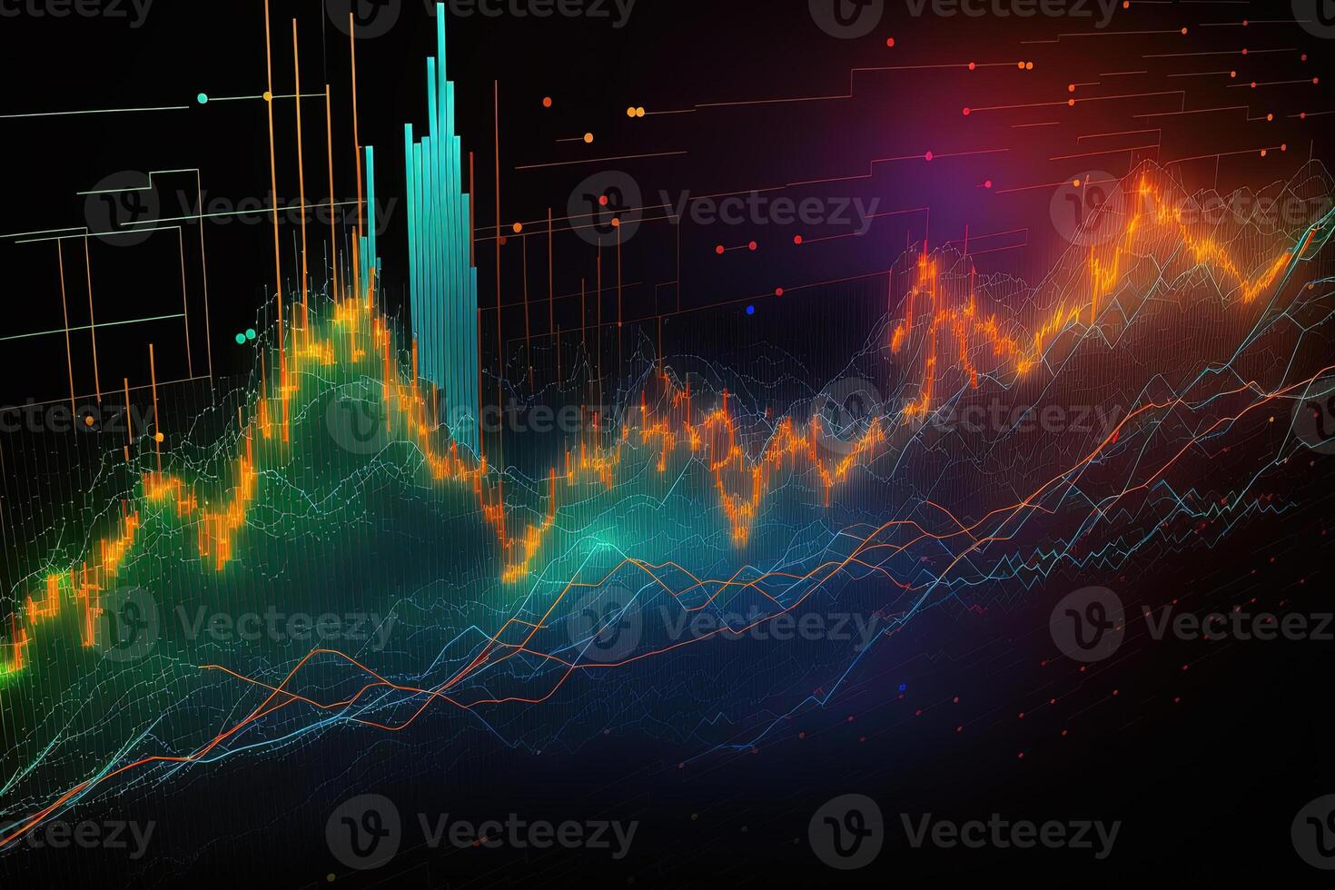 , stock market chart lines, financial graph on technology abstract background represent financial crisis, financial meltdown. Technology concept, trading market concept. photo