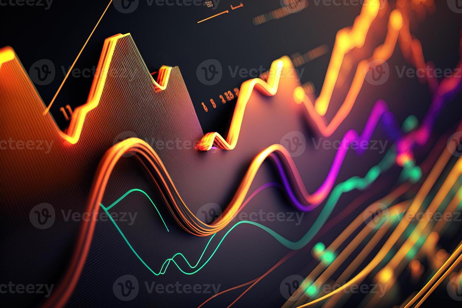 generativo ai, valores mercado gráfico líneas, financiero grafico en tecnología resumen antecedentes representar financiero crisis, financiero fusión de un reactor. tecnología concepto, comercio mercado concepto. foto