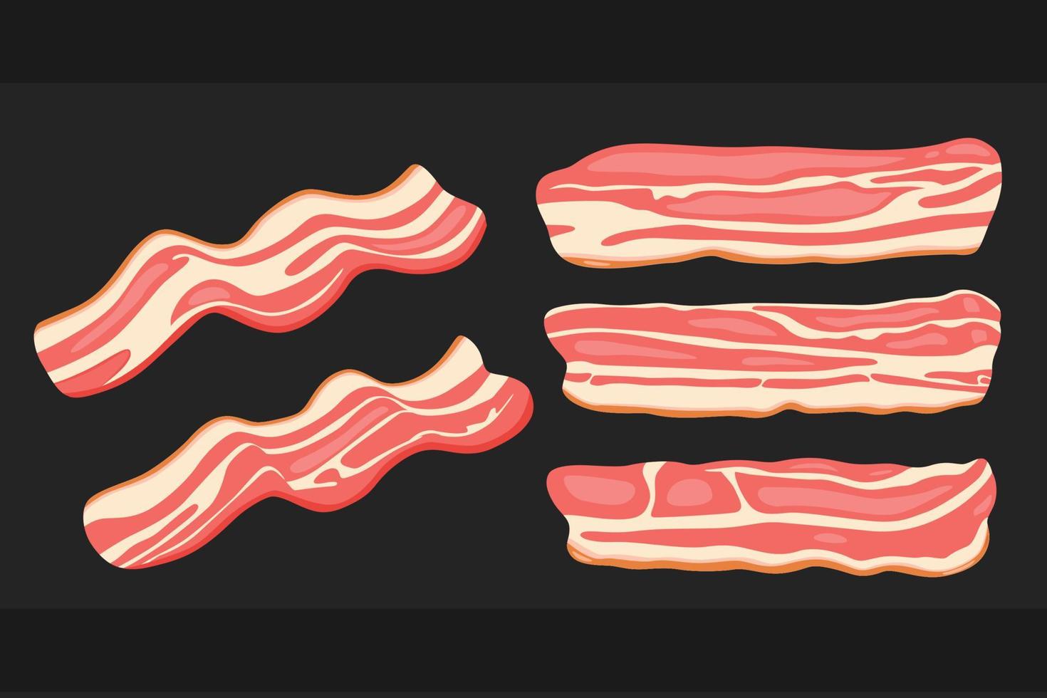 Raw bacon slices flat vector illustration. Tasty breakfast meal ingredient isolated clipart.