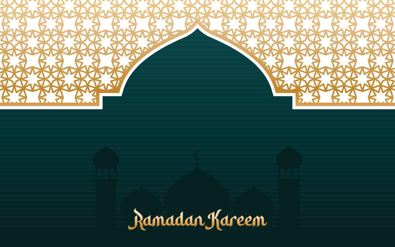 Ramadan Kareem vector card with mosque arc and arabic pattern