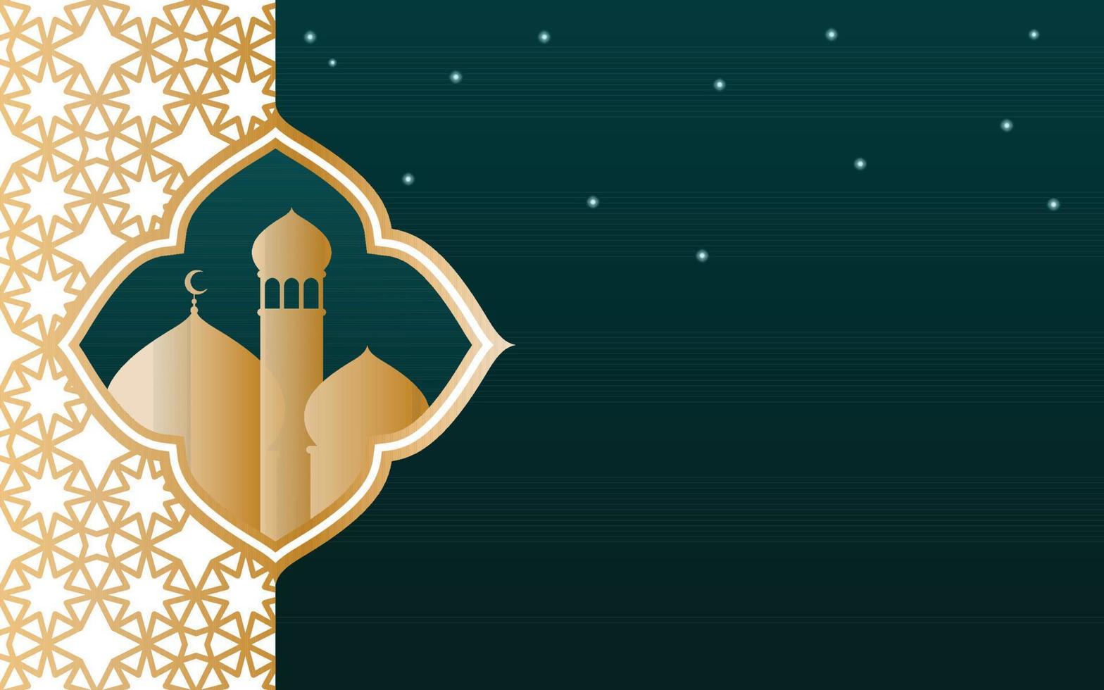 Ramadan Kareem vector card with 3d mosque and arabic pattern.