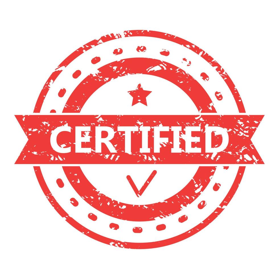 caucho sello rojo textura certificado o aprobado aislado. vector sello sello goma, certificado grunge etiqueta, forma aprobación producto ilustración