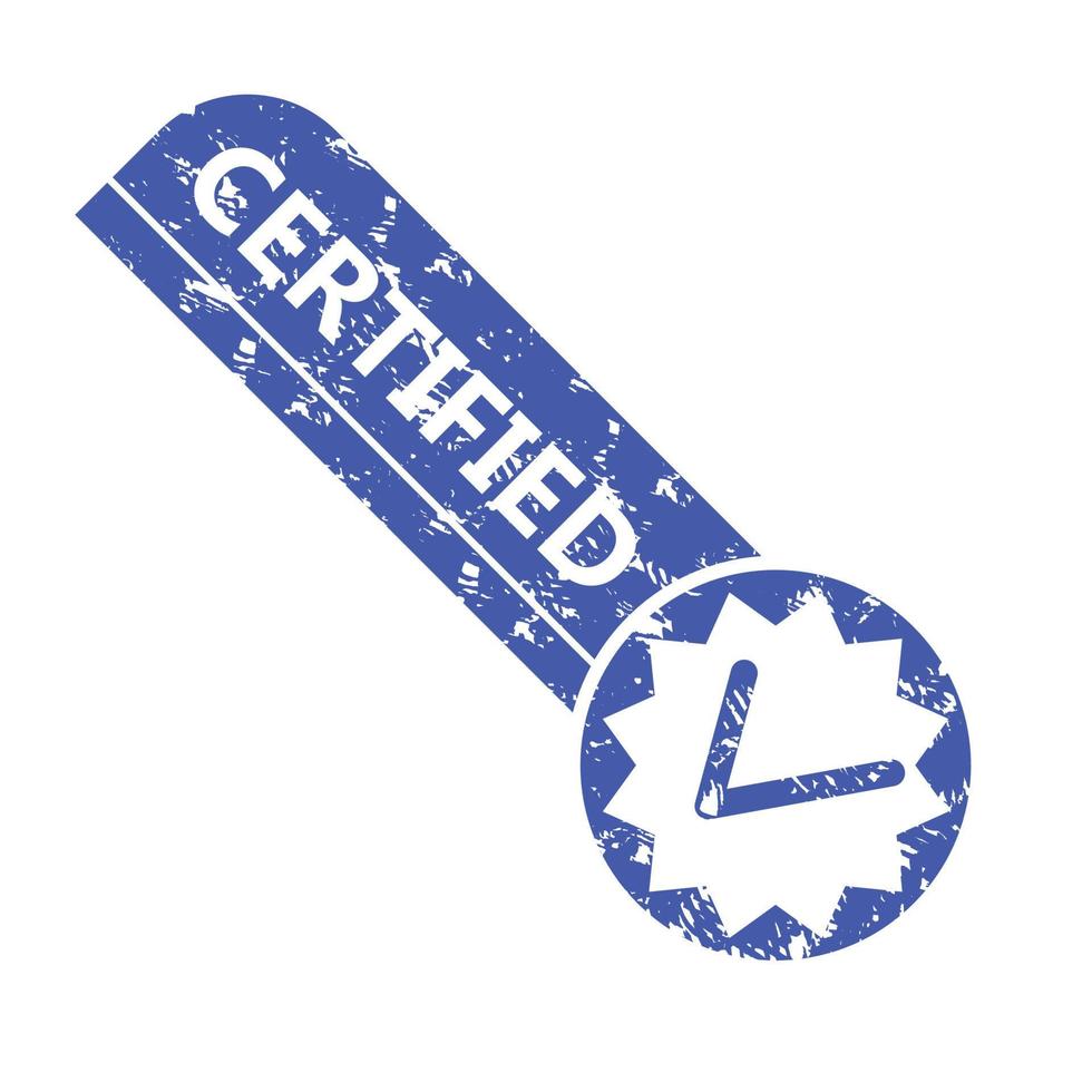 Certified product rubber stamp, checked and approved by company. Vector of stamp accredited and confirmation, approve warranty, scratched passed certification illustration