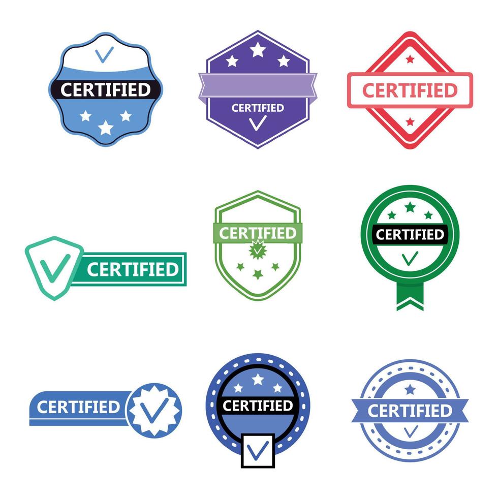 Certified product and partner of label and badge of collection. Vector illustration. Business partner certificate, guaranteee product, stamp of check service, isolated verification